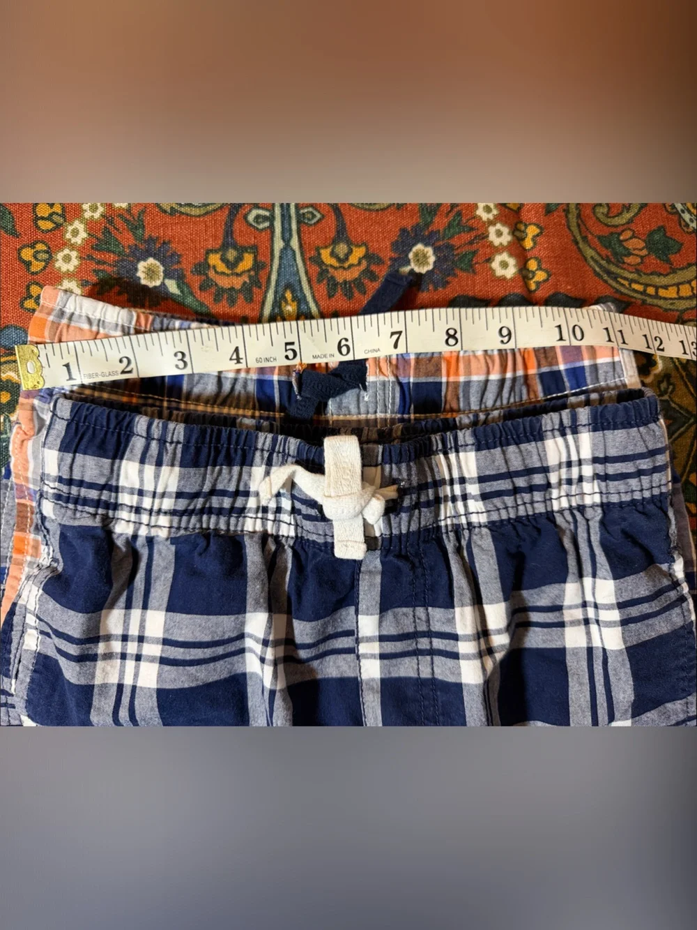 Gymboree Plaid Pull-On Shorts - Navy & Orange Plaid (2) pairs bundle 100% cotton